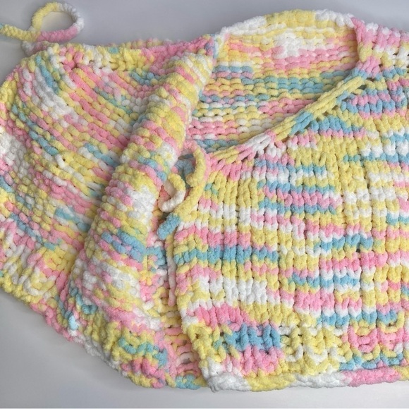 new Handmade Rainbow Chunky Crocheted Knit Sweater Cardigan 6-7 Girls - Picture 4 of 5